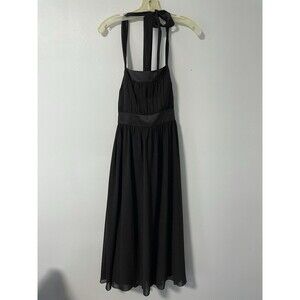 After Six Black Halter Neck Chiffon Midi Cocktail‎ Party Dress LBD Size S